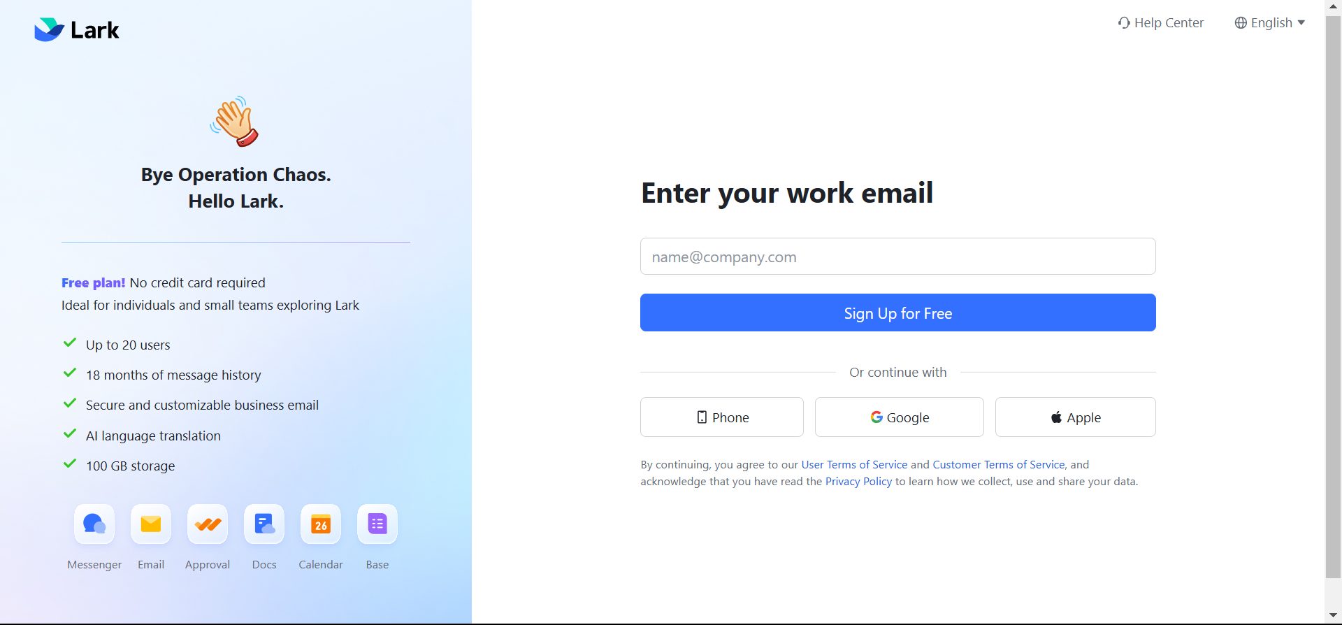 Creating a lark account for free illustration.