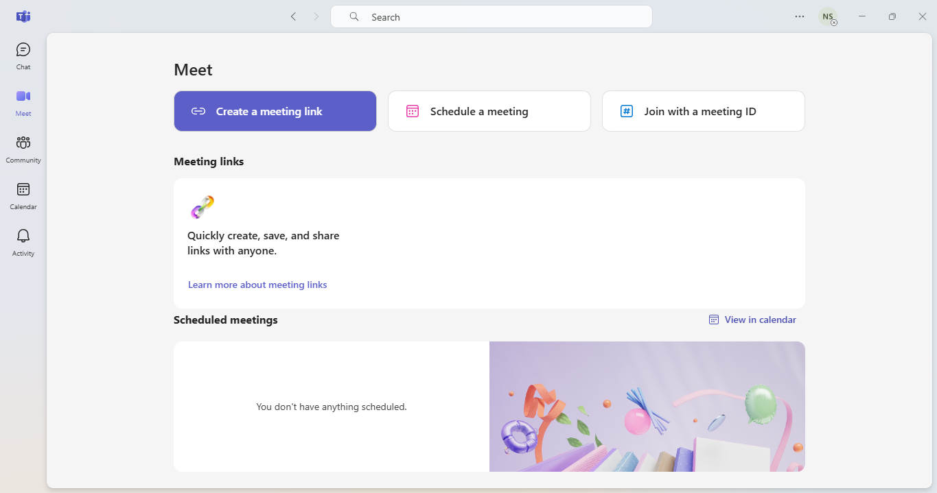 Microsoft Teams' Meet interface