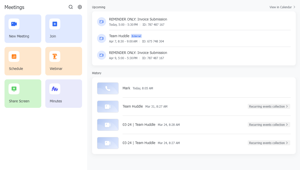 Lark's Meetings interface