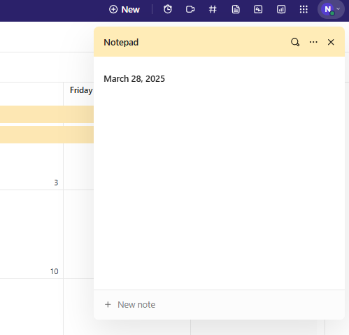 ClickUp Notepad taken from the Quick Action menu