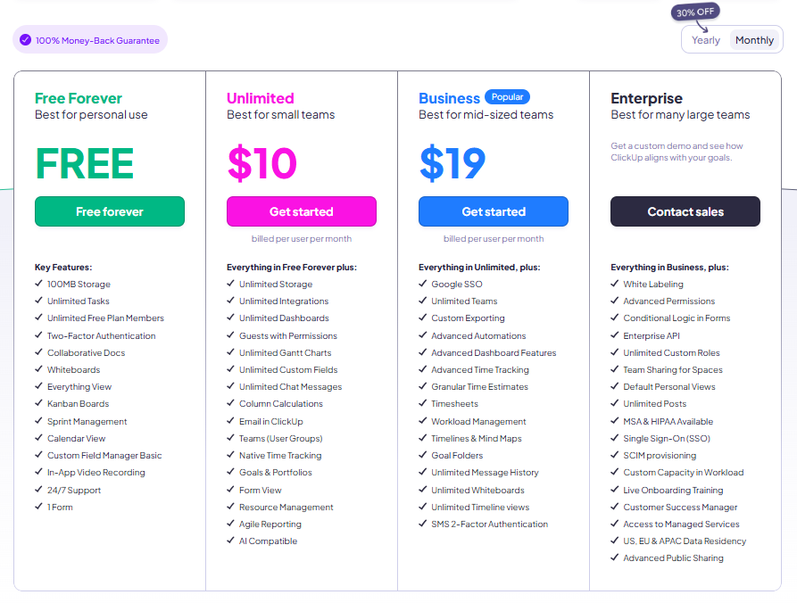ClickUp Plan Prices